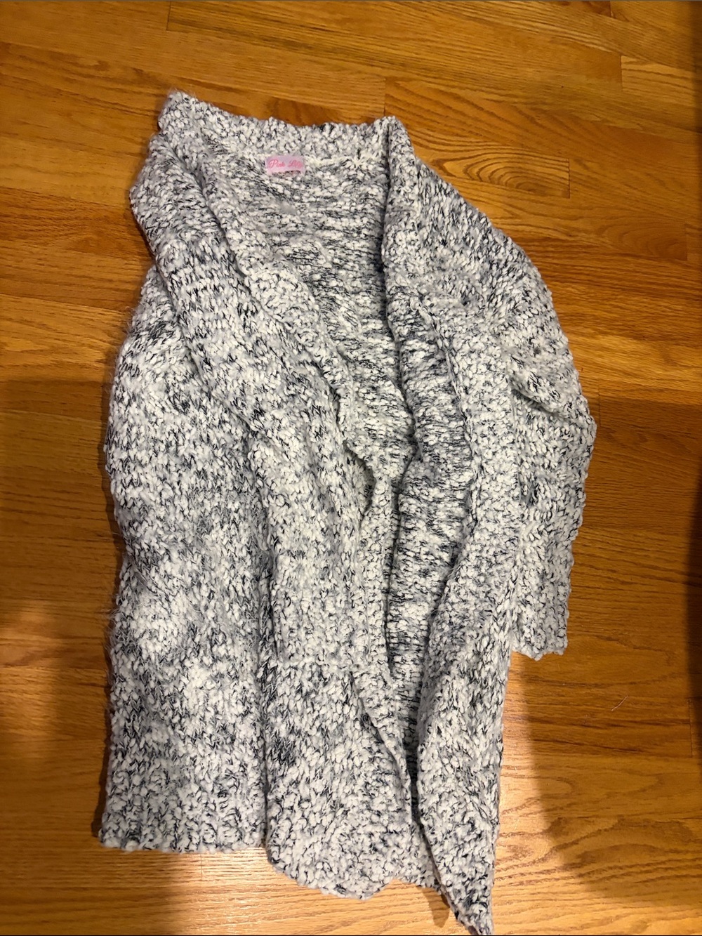Pink Lily Marled Gray Open-Front Knit Cardigan